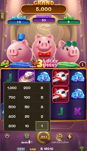 ตัวอย่างการกำหนดเรทราคาในการเล่นสล็อต 3 Lucky Piggy